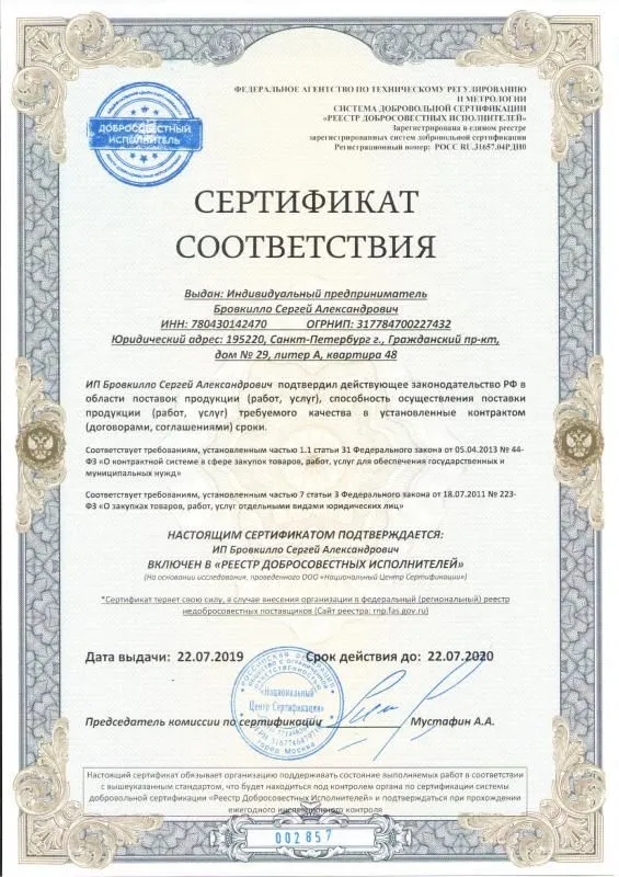 Реестр добросовестных исполнителей в Калининграда